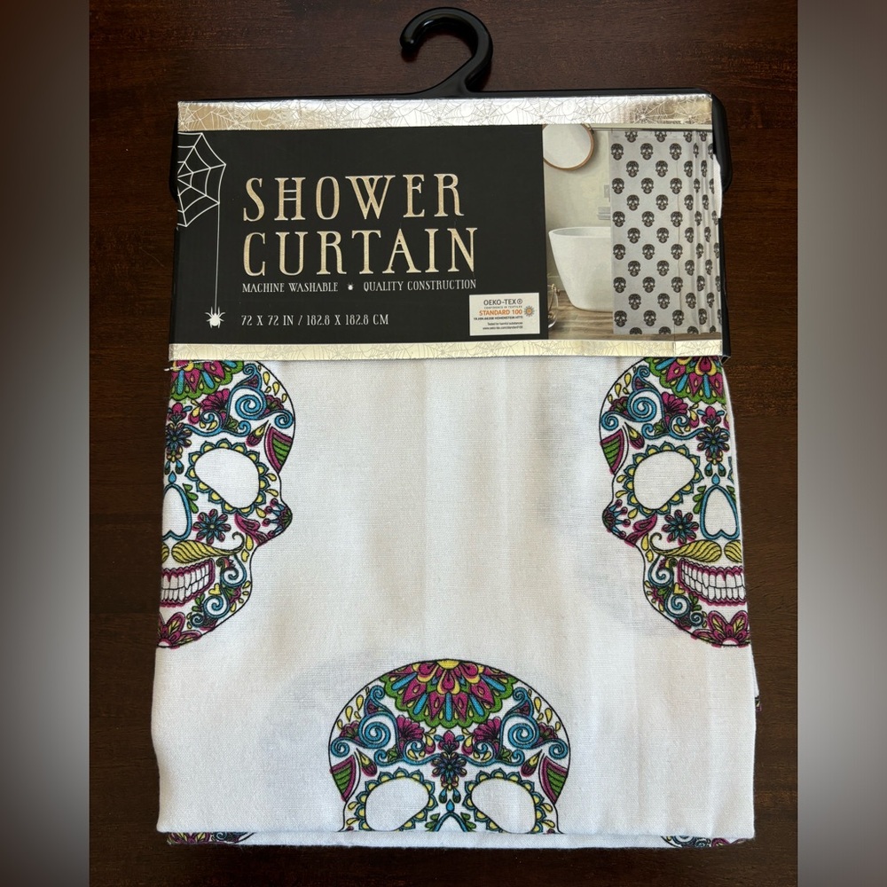 Halloween Shower Curtain - Skull, Day of the Dead, Color Print. New in Package